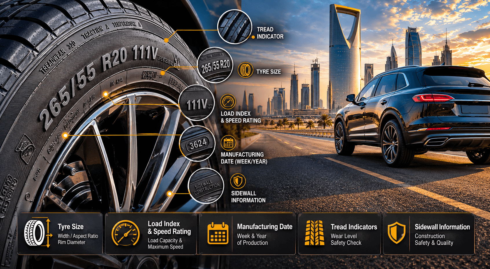 Tyre Sidewall Explained: Size, Speed Rating & Key Markings for Saudi Roads